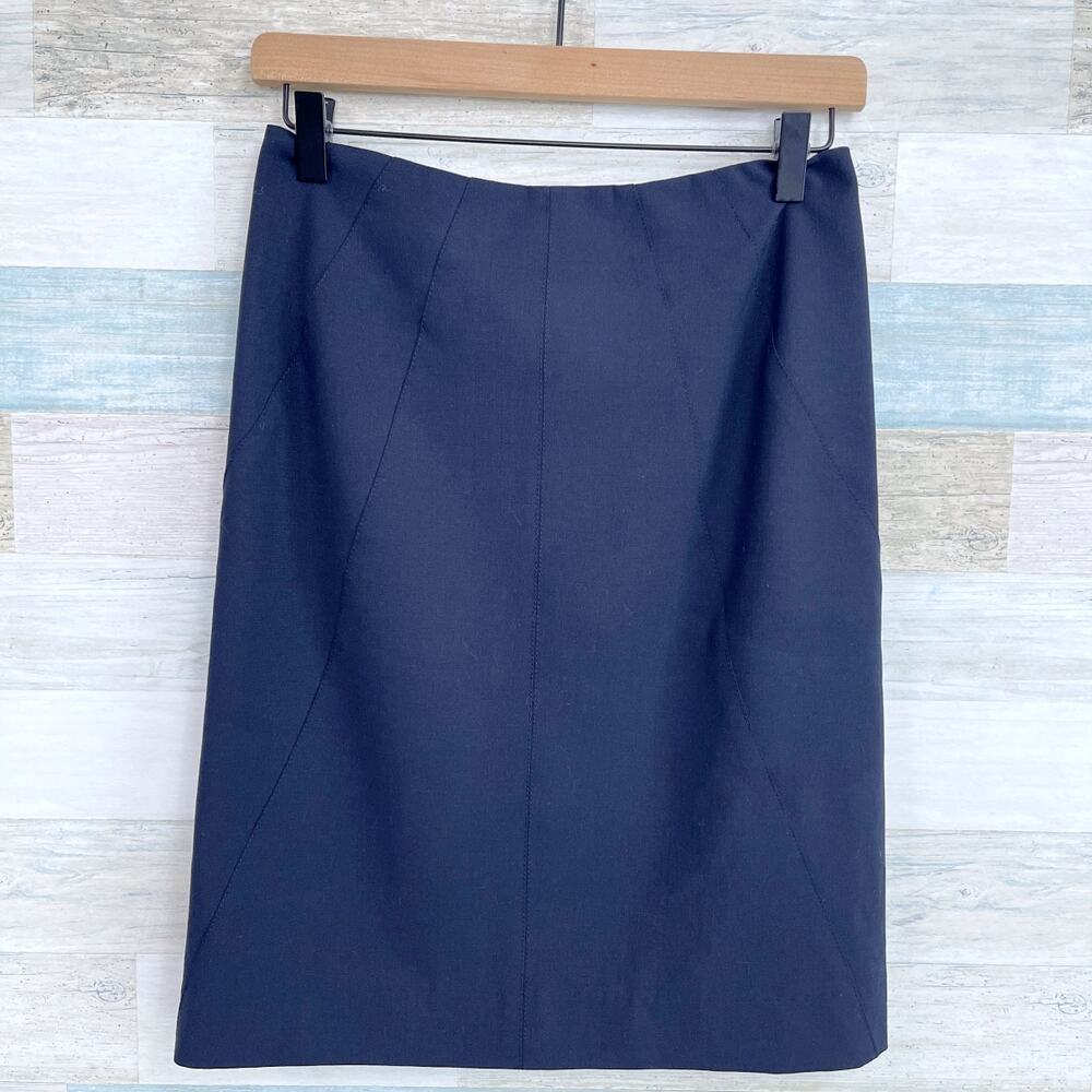 CARLISLE Stretch Wool Paneled Pencil Skirt Black Lined Back Pleat Womens 0
